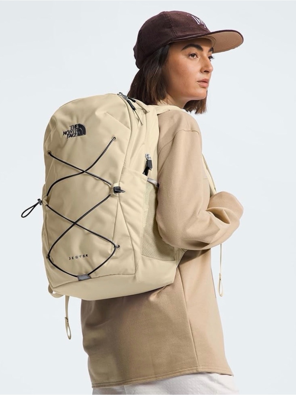 The North Face Jester Backpack in beige with black bungee - Picture 6 of 6